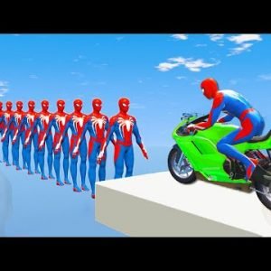 TEAM AVENGERS Crazy Spider-Man, Hulk, Iron Man, Thor Super Motorcycles Challenge on Ramps – GTA 5