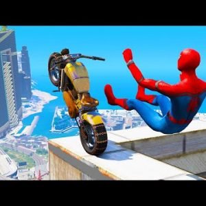 Spiderman Crazy Motorcycle Jumps #1 – GTA 5 Spider-Man Stunts Gameplay