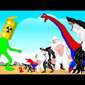 MONSTER RADIATION vs TEAM SHARKZILLA, WHITE KONG, SPIDER DINOSAUR T-REX Godzilla Cartoon Compilation