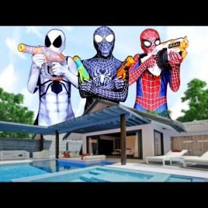 TEAM SPIDER-MAN IN REAL LIFE || All Mansion Battle Story ( Nerf War , Swimming , Parkour , ..)