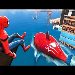 GTA 5 Water Fails – Spiderman vs SPIDER SHARK (Epic Jumps/Ragdolls) #7