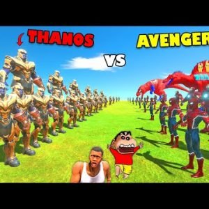 THANOS vs SPIDERMAN and IRONMAN ARMY with SPIDER T-REX | AVENGERS in Animal Revolt Battle | SHINCHAN