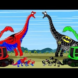 SPIDER BRACHIOSAURUS vs BATMAN T-REX DINOSAUR, GODZILLA Excavator, Truck: Who Is The King Of Monster