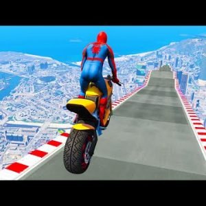 GTA 5 : Spiderman VS Mega Ramp #4 – Spider-Man Cars & Bikes Jump