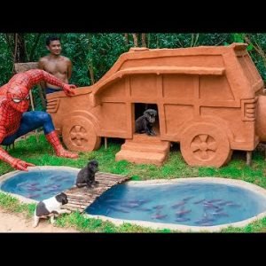 Build Spider-Man Fish Pond Around Mud Dog House For Red Fish