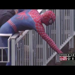 ARI@WSH: Spider-Man takes in game at Nationals Park