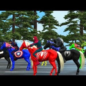Team Superman Spider Man, Hulk, Venom, Batman,Thanos,Captain America play Horse Racing vs Squid Game