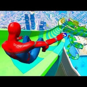 GTA 5: Waterslide Challenge in Aquapark #2 (Spider-Man, Franklin, Michael, Trevor, Hulk, Iron Man)