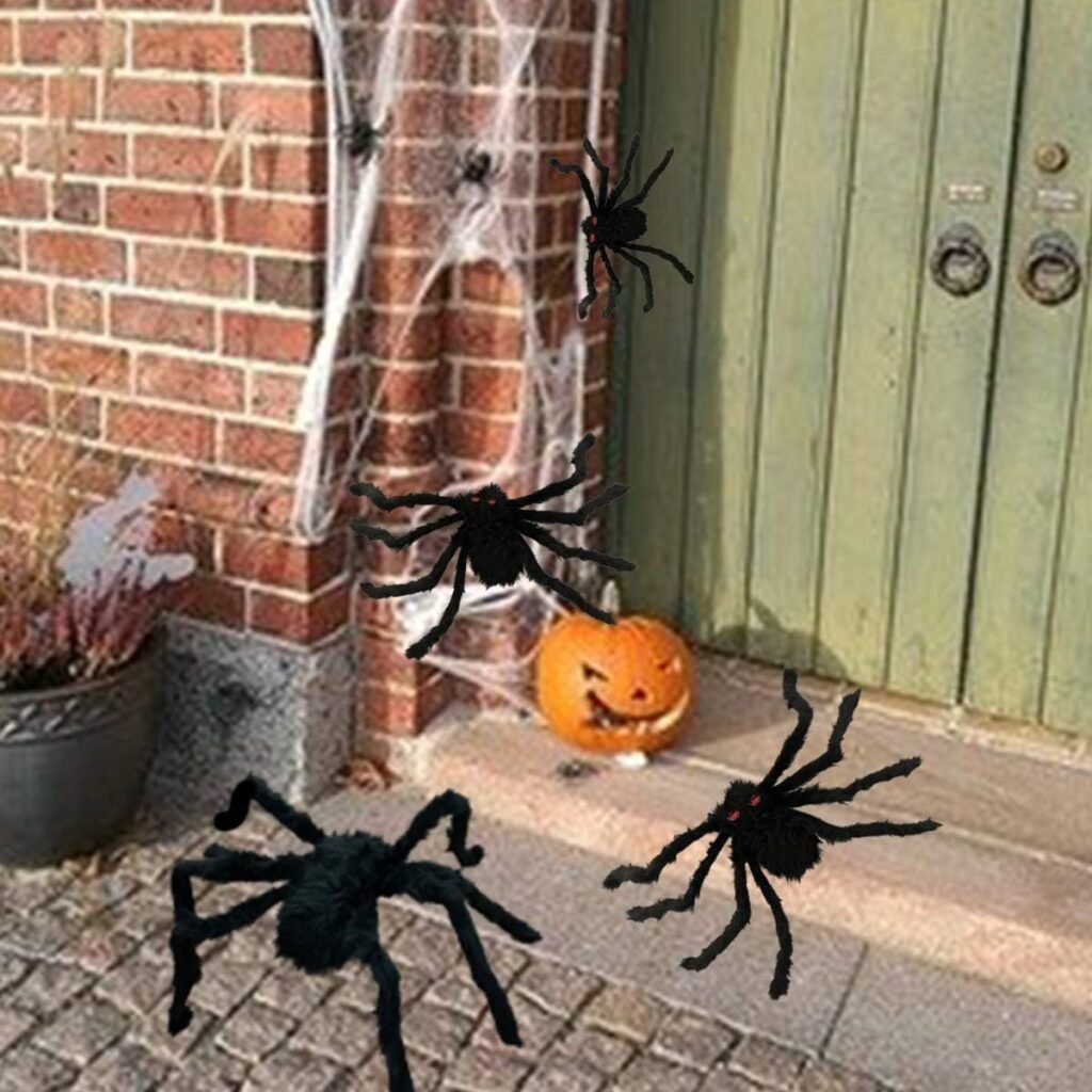 Anditoy 4 Pack Halloween Spiders Giant Fake Scary Hairy Spider for Halloween Decorations Outdoor Halloween Decor Indoor Yard Party Decoration