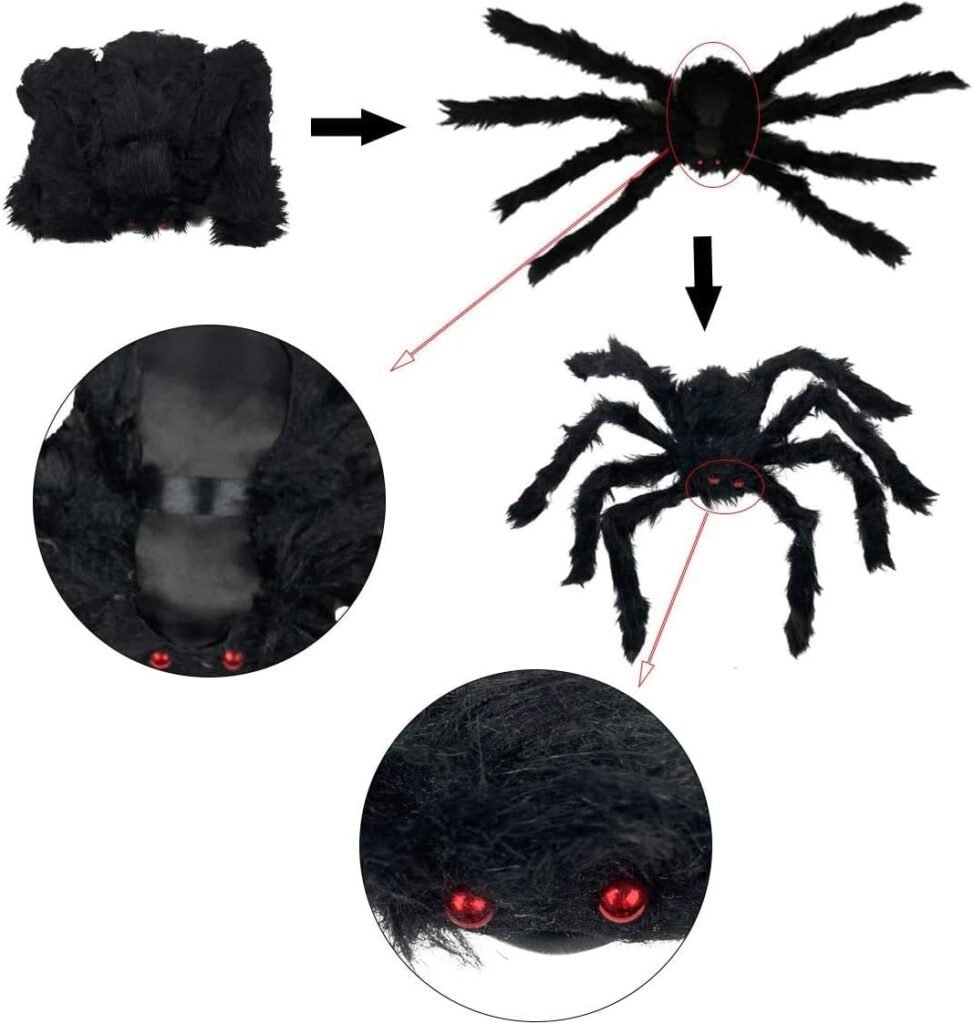 Anditoy 4 Pack Halloween Spiders Giant Fake Scary Hairy Spider for Halloween Decorations Outdoor Halloween Decor Indoor Yard Party Decoration