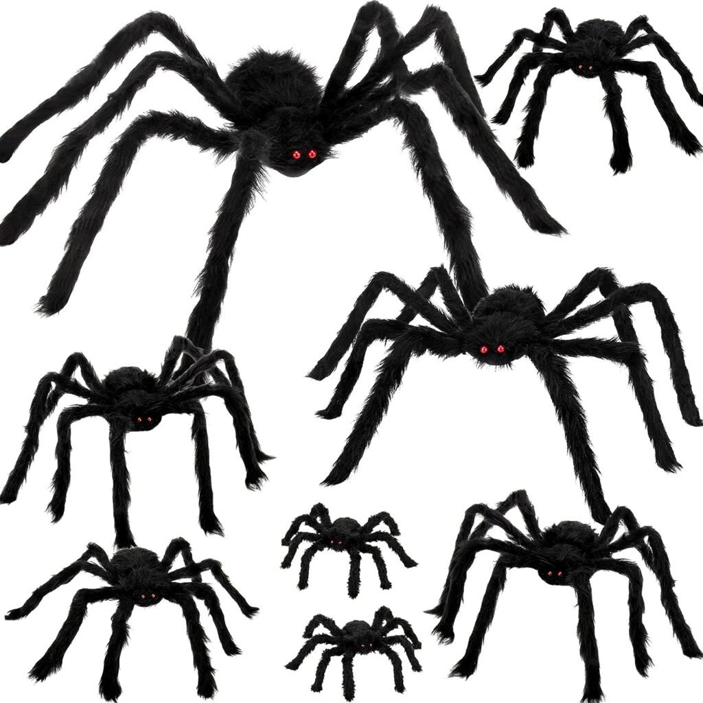 Colovis Halloween Spider Decorations, 8PCS Giant Spider Outdoor Halloween Decorations, Realistic Large Scary Spider Props for Indoor, Home, Yard, Party Creepy Halloween Decor
