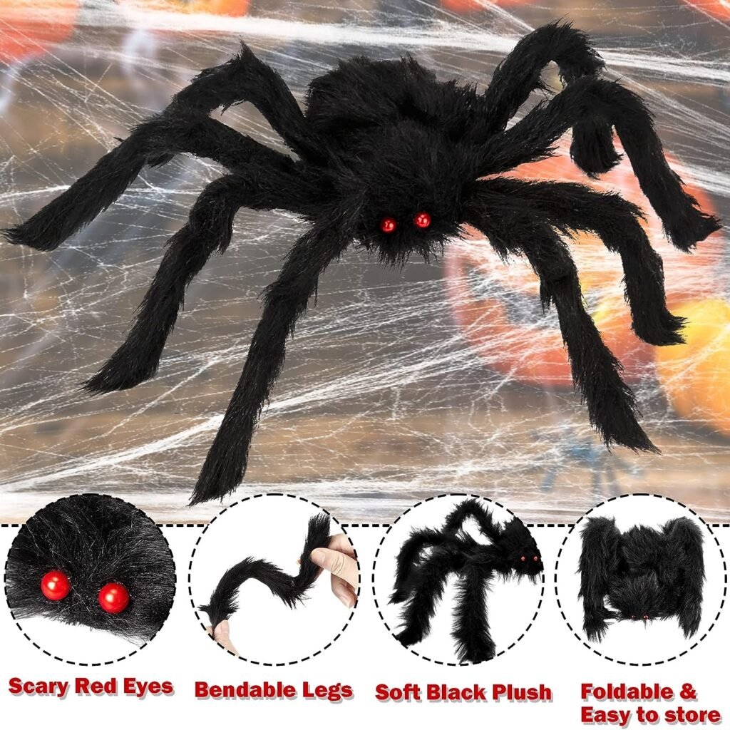 Colovis Halloween Spider Decorations, 8PCS Giant Spider Outdoor Halloween Decorations, Realistic Large Scary Spider Props for Indoor, Home, Yard, Party Creepy Halloween Decor
