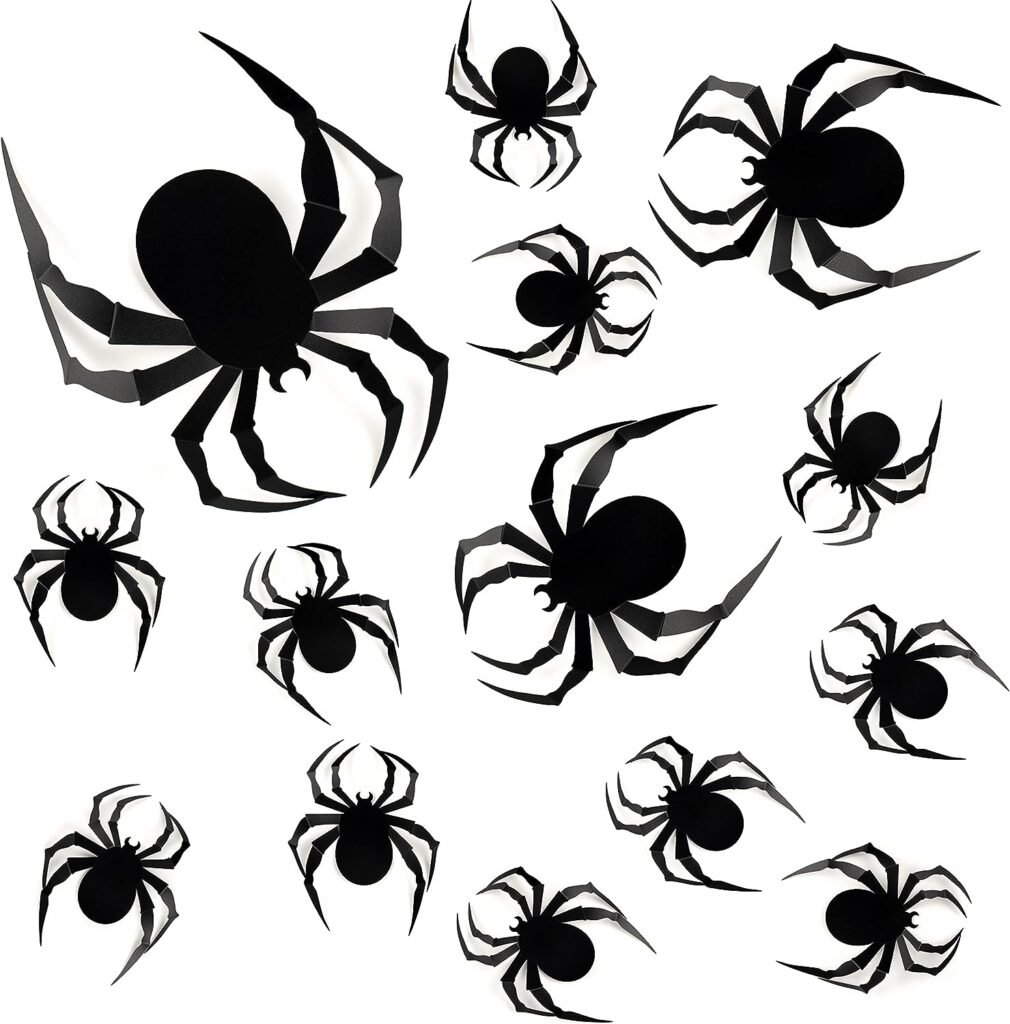 Coogam 60 PCS Halloween 3D Spiders Decoration, Scary Realistic Black Spider Sticker DIY Windows Wall Decal for Home Decor Bathroom Indoor Hallowmas Party Supplies