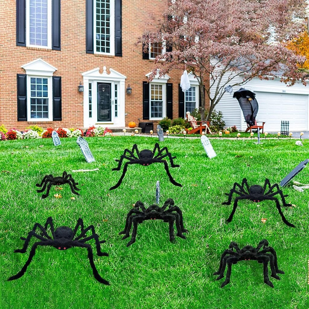 Hidreamz 6 Pcs Giant Halloween Spiders Decorations Indoor Realistic Hairy Halloween Spiders Sets for Outdoor Yard Home Decor