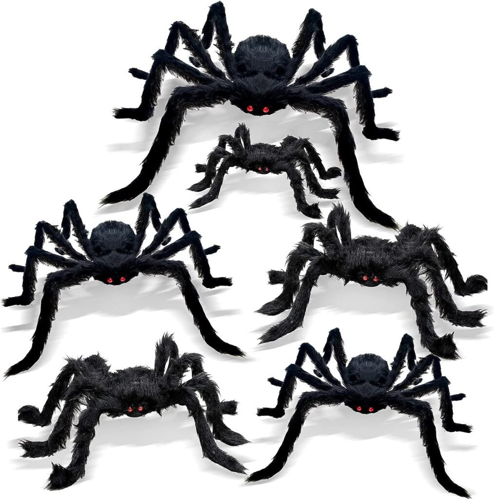 Hidreamz 6 Pcs Giant Halloween Spiders Decorations Indoor Realistic Hairy Halloween Spiders Sets for Outdoor Yard Home Decor