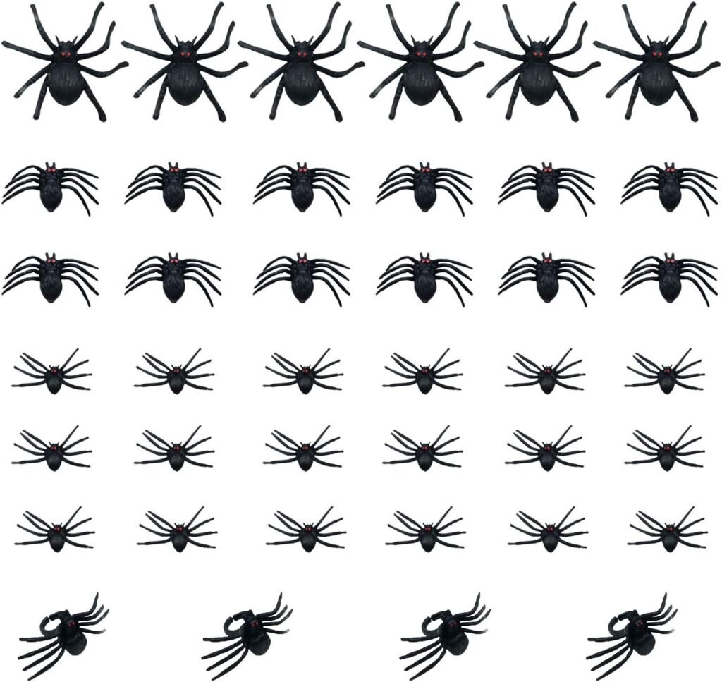 kockuu 46pcs Realistic Plastic Spider Toys Fake Spider Prank Prop Joke Spiders and Spider Rings for Halloween Party Decorations Gift Party Favors Trick Toys Kids Toddlers April Fools Day Prank Gifts