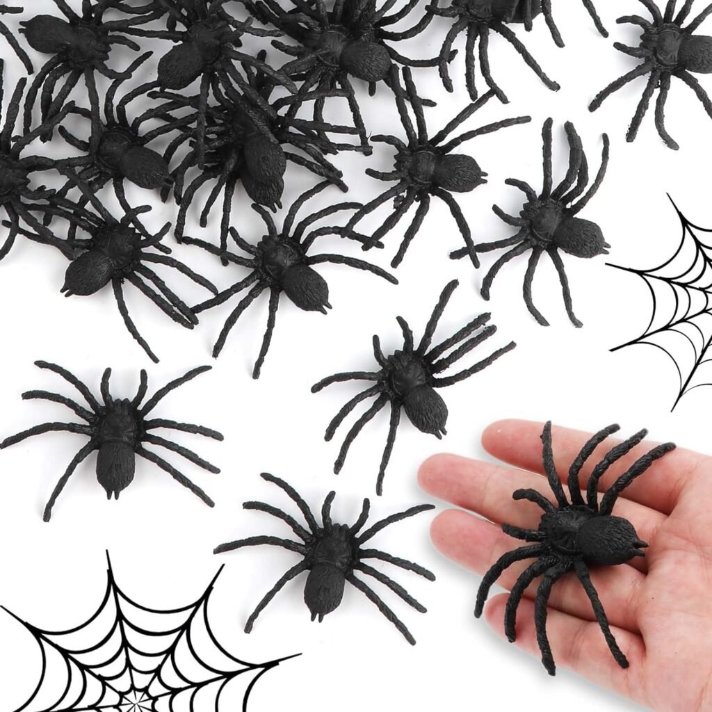 NQEUEPN 30pcs Realistic Plastic Spiders, 3.14x2.75 Inch Scary Spider Funny Spider Prank Spider Toys Haunted House Decorations for Teens Adults Halloween Fools Day Theme Party (Black)
