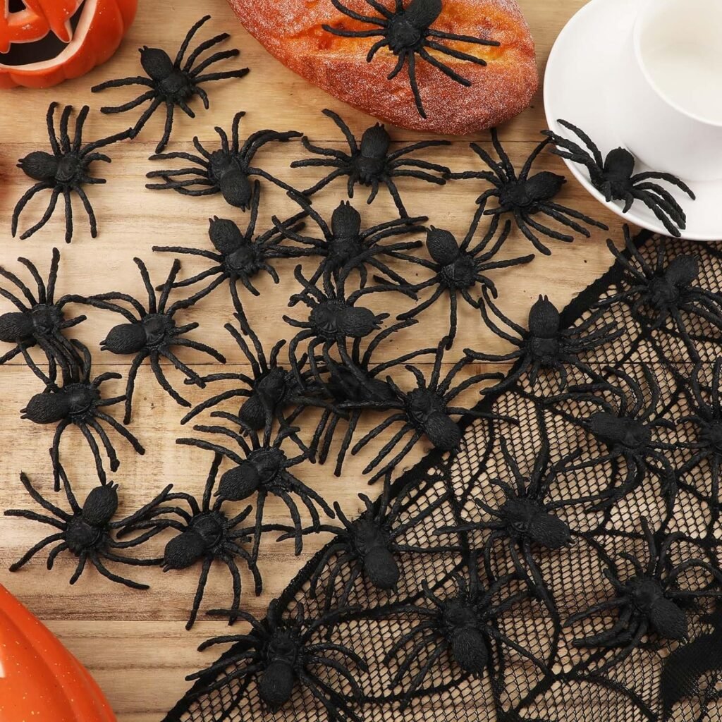NQEUEPN 30pcs Realistic Plastic Spiders, 3.14x2.75 Inch Scary Spider Funny Spider Prank Spider Toys Haunted House Decorations for Teens Adults Halloween Fools Day Theme Party (Black)