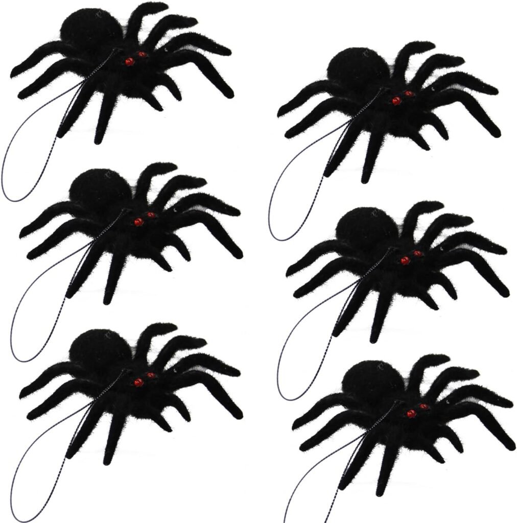 Ridota Halloween Hanging Spiders, Realistic Looking Hairy Spiders, Halloween Spider for Halloween Party Haunted House Decorations, 6 Pack