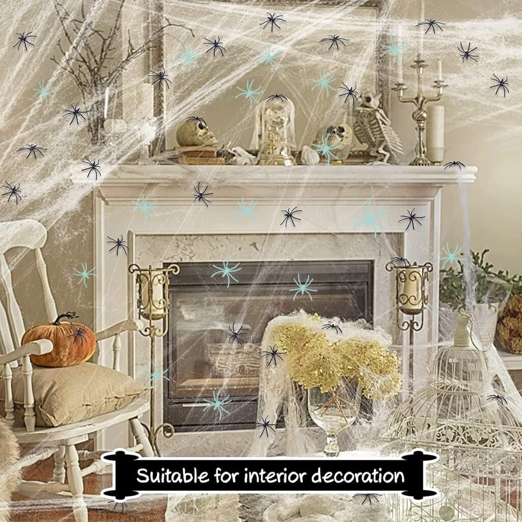 300 Sqft Halloween Spider Web Decorations, with 10 Glow in the Dark+10 Black Fake Scary Spiders, Super Stretch Cobwebs Creepy Halloween Indoor Outdoor Office Party Supplies (300 Sqft Web+20 Spider) : Patio, Lawn  Garden