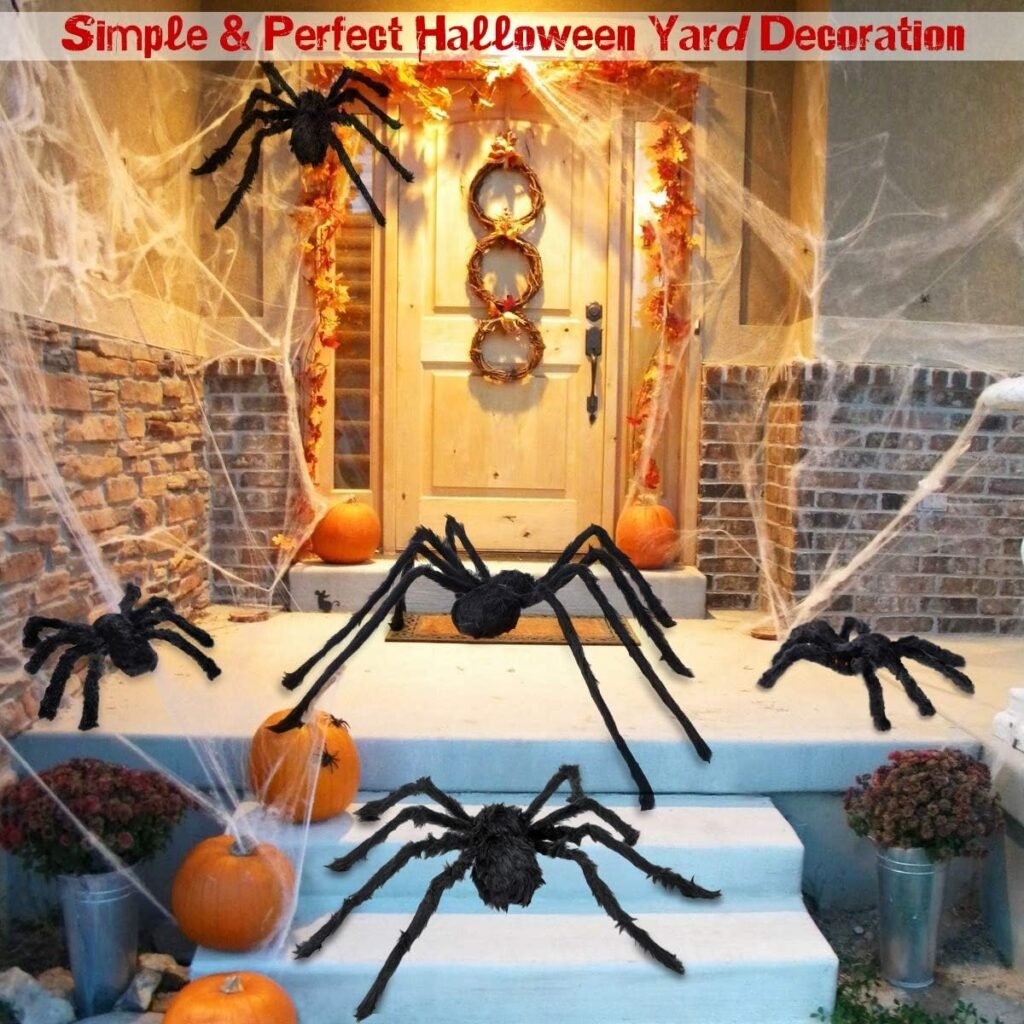 AOJOYS Giant Spider Halloween Decorations 7 PCS, Realistic Giant Halloween Spider Scary Halloween Yard Decorations, Hairy Large Halloween Spider for Indoor Outdoor Party Decorations