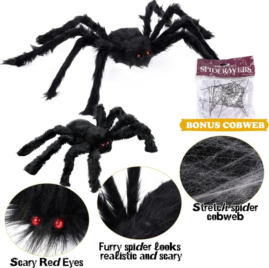 AOJOYS Giant Spider Halloween Decorations 7 PCS, Realistic Giant Halloween Spider Scary Halloween Yard Decorations, Hairy Large Halloween Spider for Indoor Outdoor Party Decorations