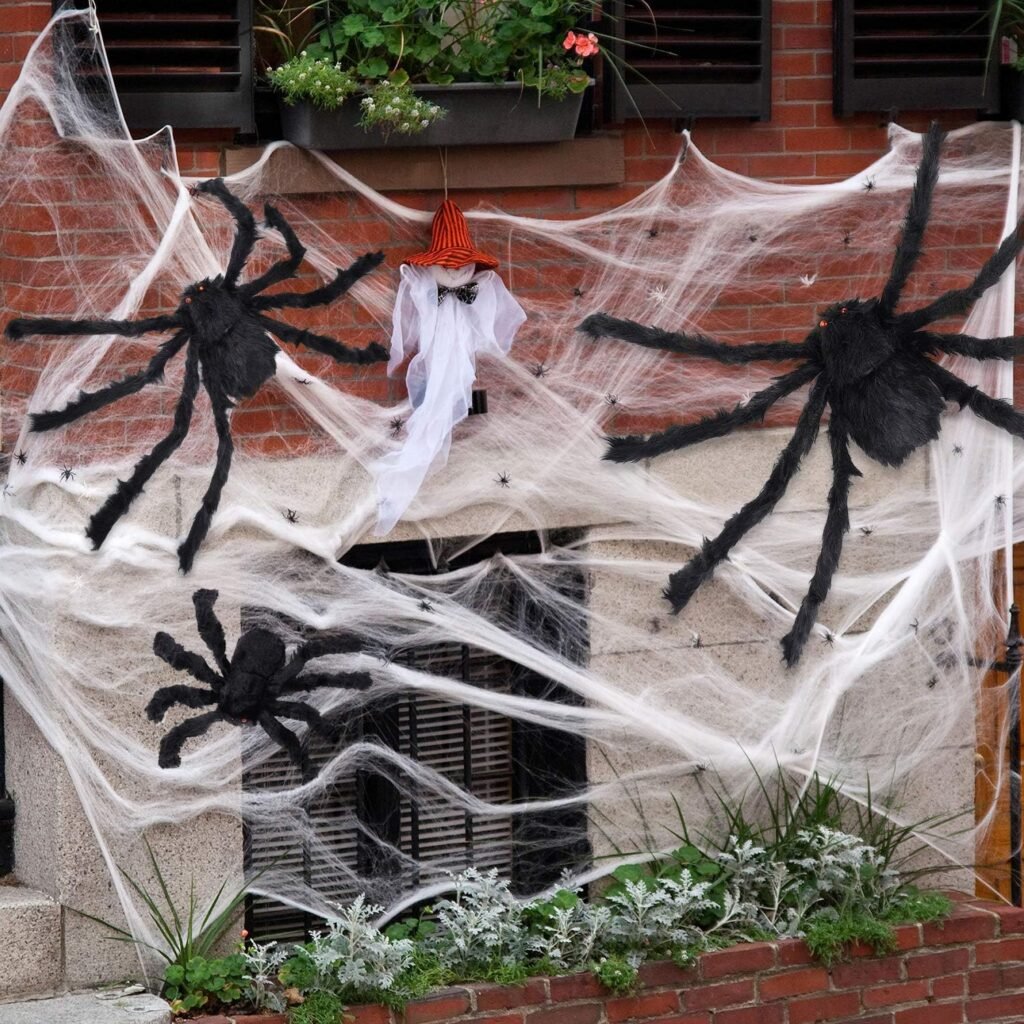 AOJOYS Giant Spider Halloween Decorations 7 PCS, Realistic Giant Halloween Spider Scary Halloween Yard Decorations, Hairy Large Halloween Spider for Indoor Outdoor Party Decorations