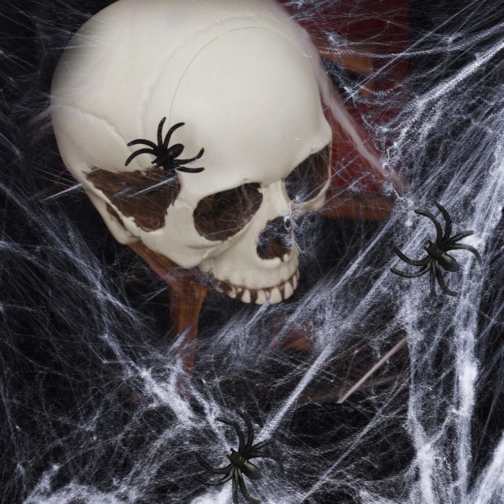 AOSTAR Halloween Stretch Spider Webs Indoor  Outdoor Spooky Spider Webbing with 50 Fake Spiders for Halloween Decorations