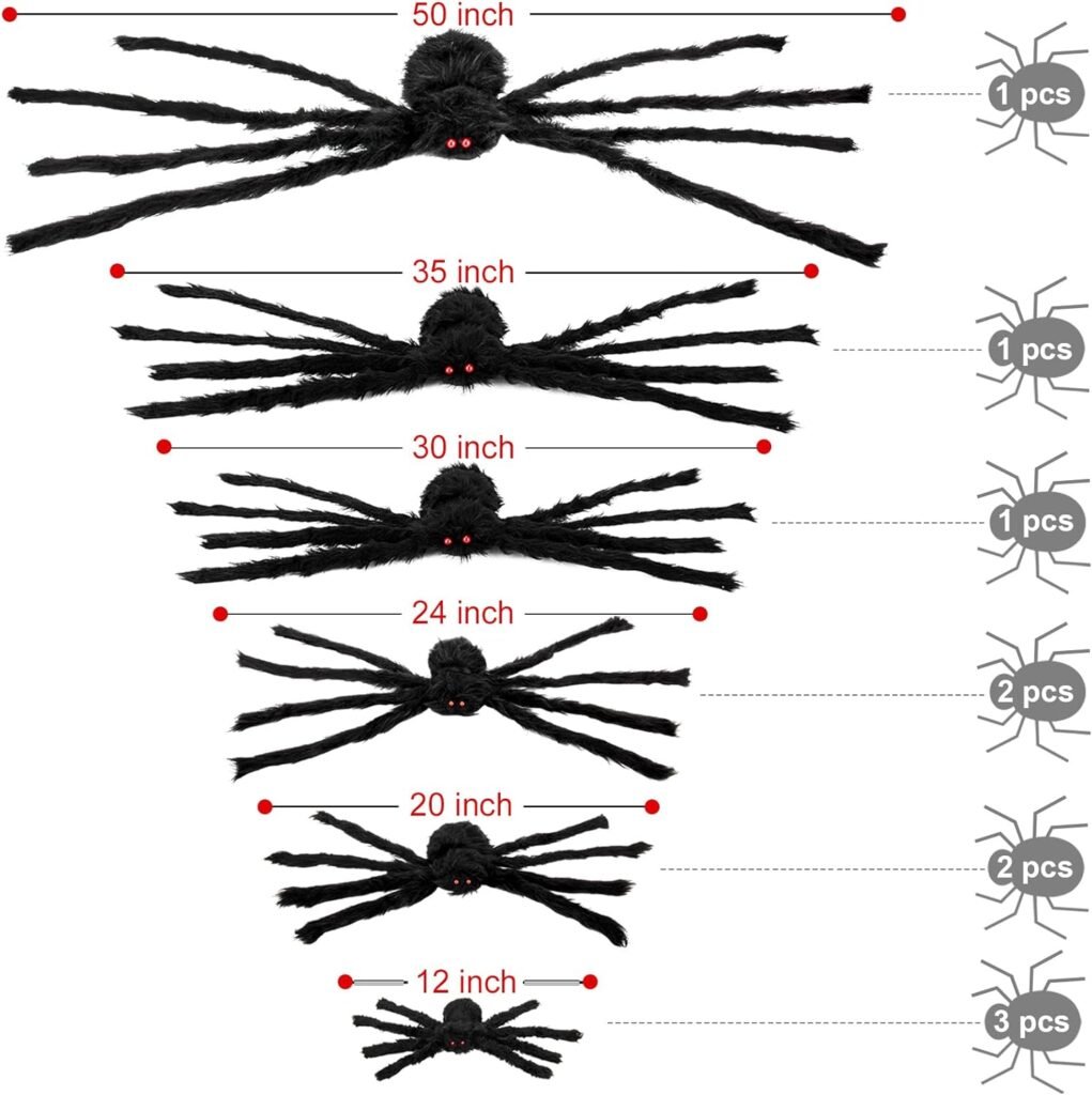 Colovis Halloween Spider Decorations, 10 PCS Assorted Sizes Spiders Outdoor Halloween Decorations Realistic Large Hairy Scary Spider Props for Indoor, Home, Yard, Party Decor