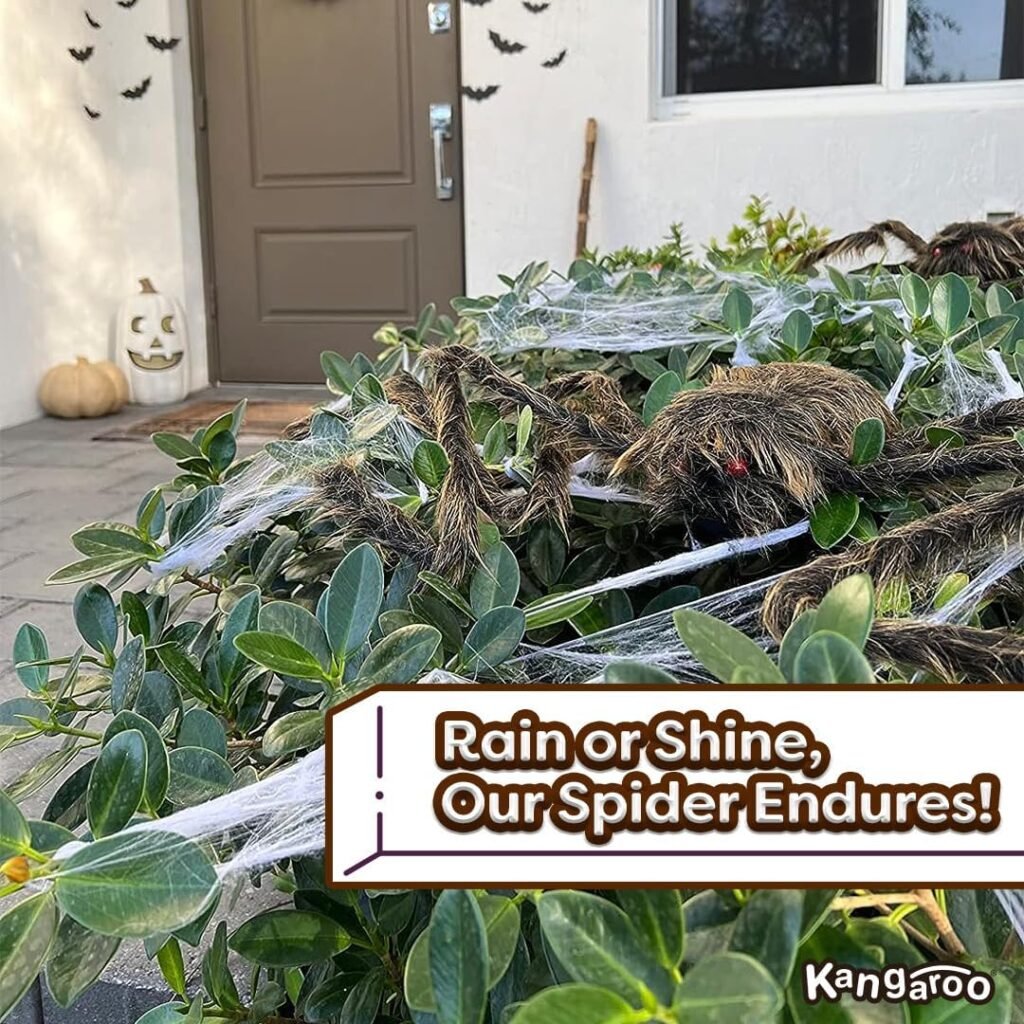 Kangaroo Giant Spider Halloween Decorations- Big Spider Decoration Outdoor Indoor-Porch Spider, Scary Spider, Huge Spider, Giant Spider for Halloween Black, 5 feet : Patio, Lawn  Garden