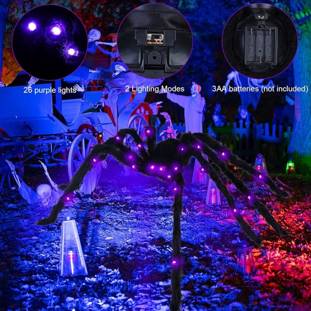 Mchochy Spider Webs Halloween Decorations, 50 Light-up Giant Spider + 200 Giant Triangular Spider Web + 40g Stretch Cobwebs for Halloween Decorations Outdoor Indoor Yard Home Parties House Décor