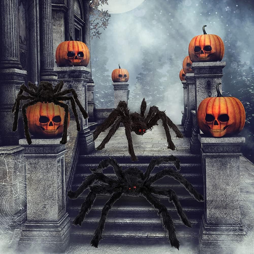 UMEELR Halloween Realistic Giant Spider Decoration, 3PCS Scary Hairy Spiders Large Fake Spiders Props for Halloween Indoor Outdoor Yard Garden Lawn House Wall Party Decor (24 36 60)