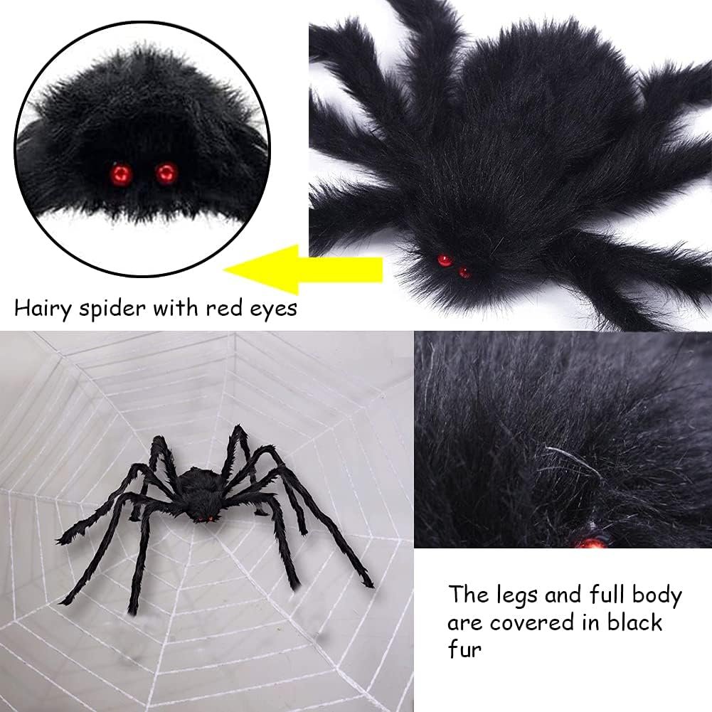 UMEELR Halloween Realistic Giant Spider Decoration, 3PCS Scary Hairy Spiders Large Fake Spiders Props for Halloween Indoor Outdoor Yard Garden Lawn House Wall Party Decor (24 36 60)