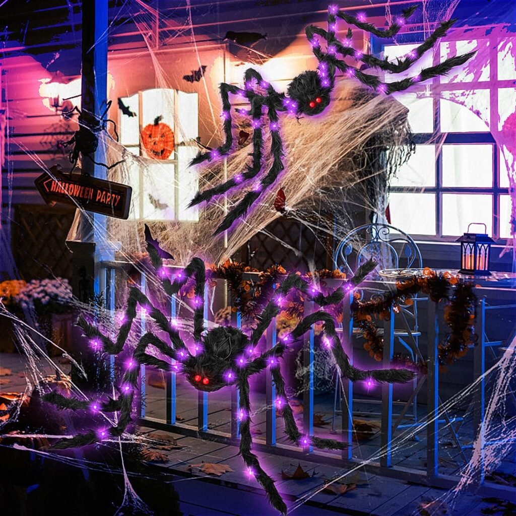 2Pack Halloween Decoration Spider 60 Inch Light Up Giant Big Spider for Indoor Outdoor Halloween Decoration Garden Home Haunted House Decoration