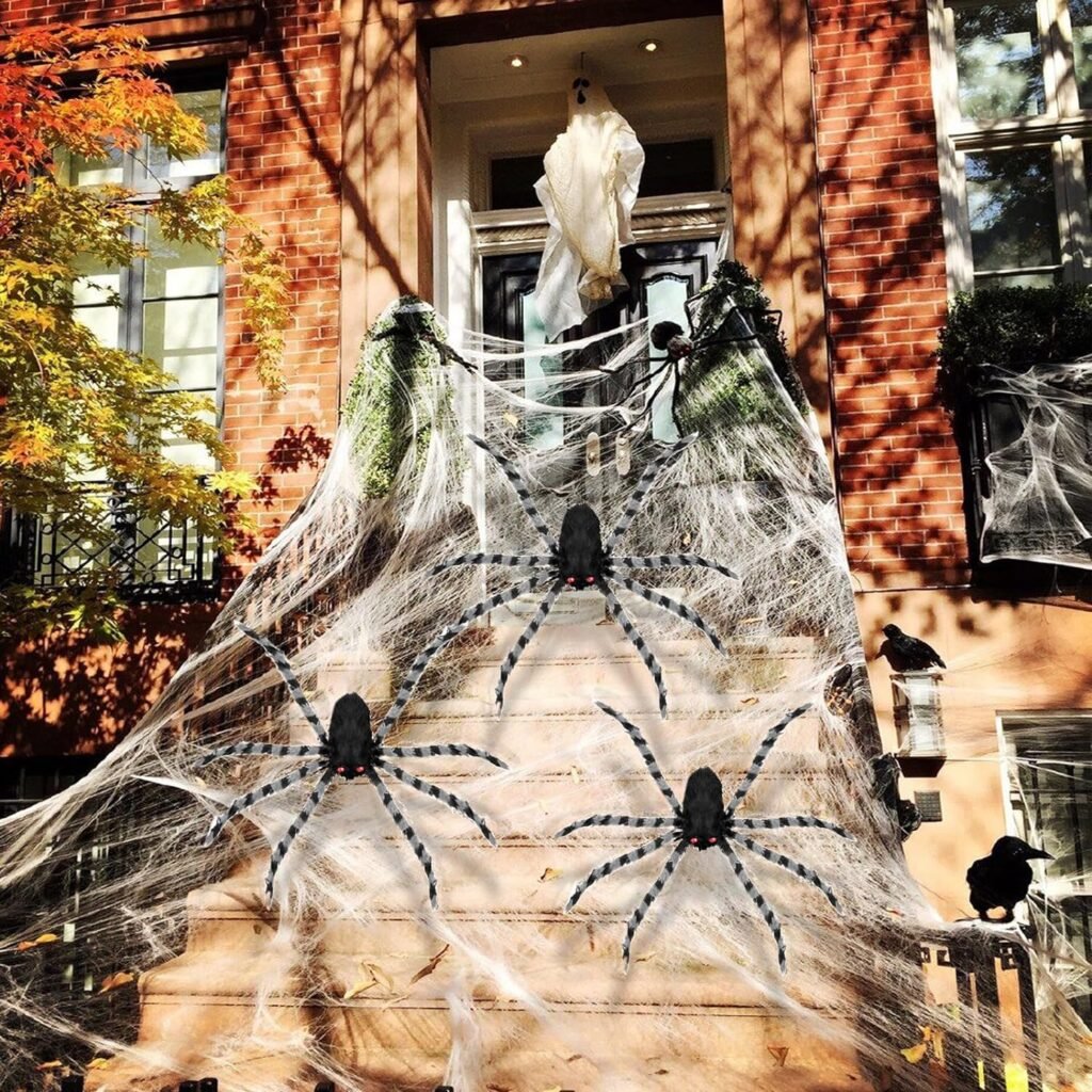Angelhood Halloween Decorations Giant Spider 6.6ft,Realistic Large Hairy Spider Scary Furry Spider Props for Indoor Outdoor Yard Party Halloween Decor