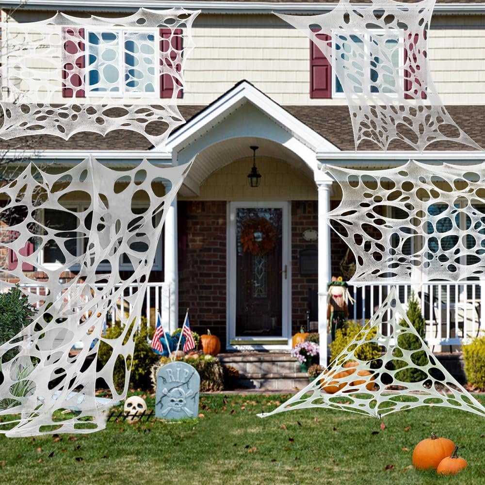 DULEFUN Halloween Spider Web Decorations 13.5ft Giant Stretchy Beef Netting Spider Web for Halloween Outdoor Indoor Yard Party Haunted House Garden Lawn Decor