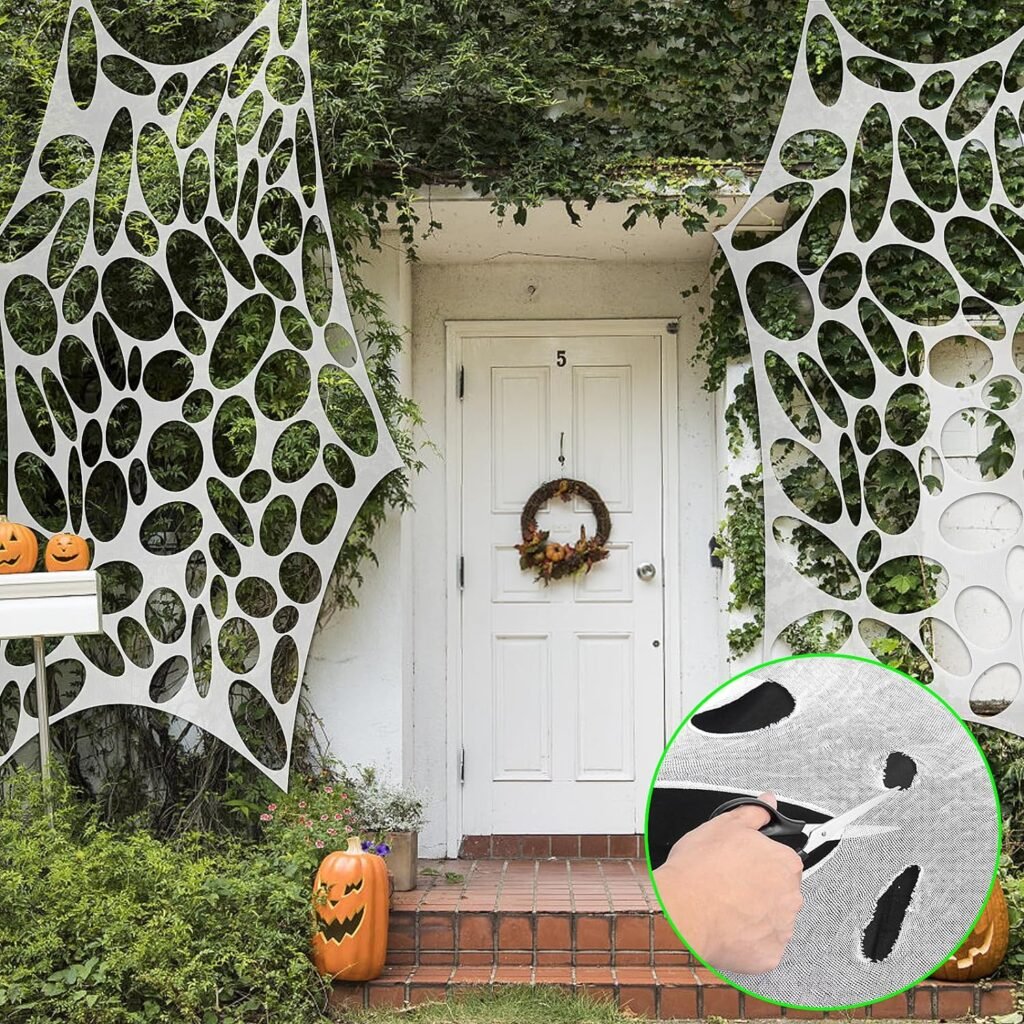 Giant Halloween Spider Web, 650sqft Stretchy Beef Netting Halloween Spider Web Outdoor Decoration Cut-Your-Own Netting Spiders Webbing for Halloween Decor, Yard, Roof, Garden