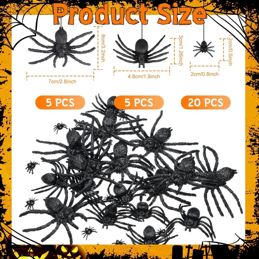Skylety 30 Pieces Halloween Realistic Plastic Spider Toys Plastic Spider Black Scary Spiders Fake Spider for Boys Teens Adults Halloween Prank Props (Mixed Sizes)