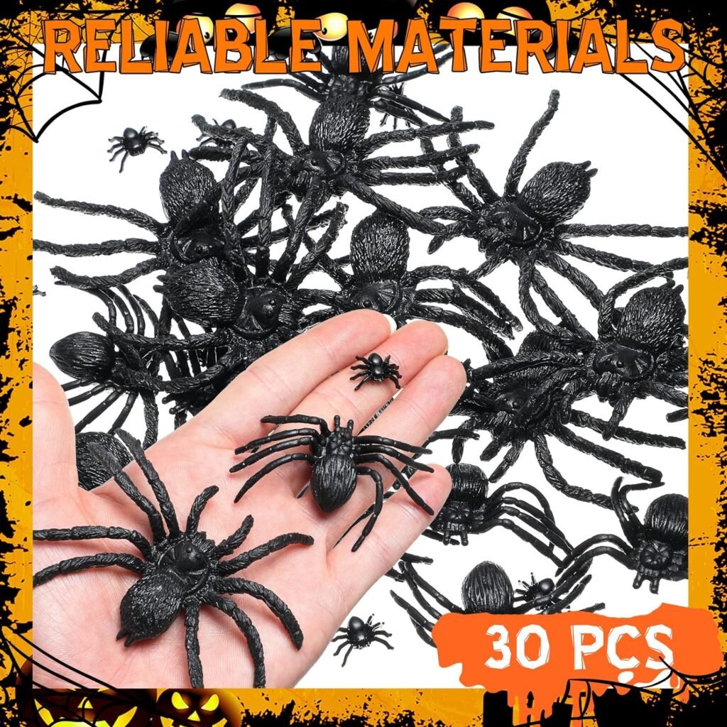 Skylety 30 Pieces Halloween Realistic Plastic Spider Toys Plastic Spider Black Scary Spiders Fake Spider for Boys Teens Adults Halloween Prank Props (Mixed Sizes)