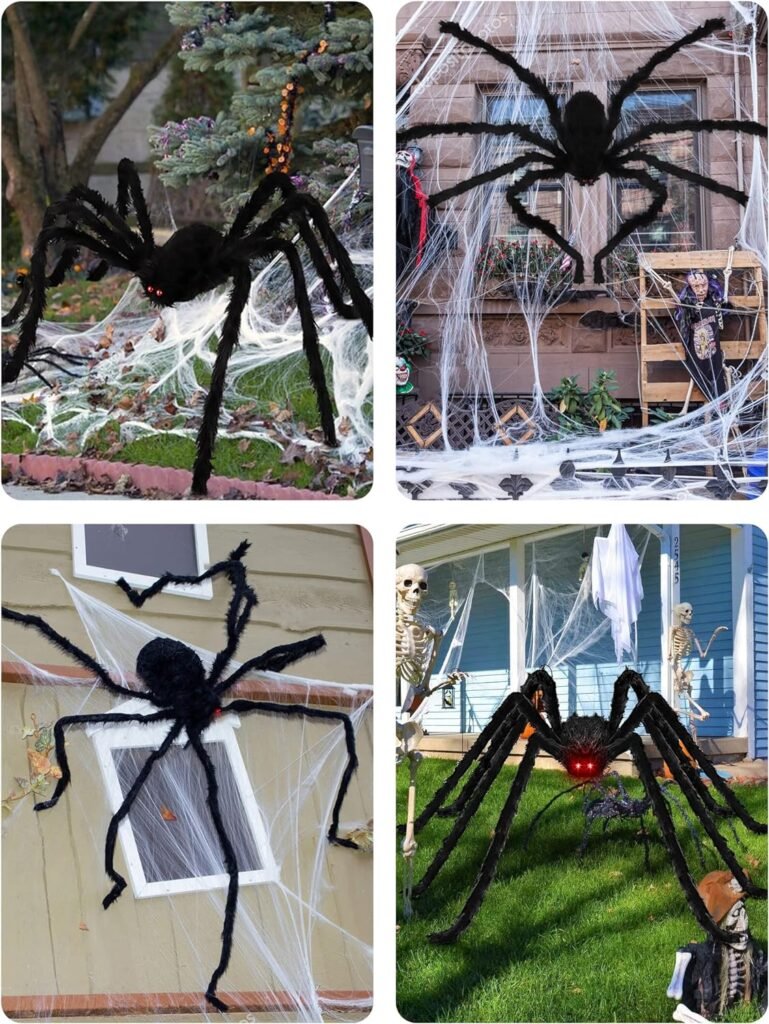 Acina Halloween Spider Decorations, 6 Pcs Realistic Hairy Spiders Set, Scary Virtual Spider Props for Indoor, Outside Yard and House Garden Lawn Creepy Decor (6 Different Sizes Black)