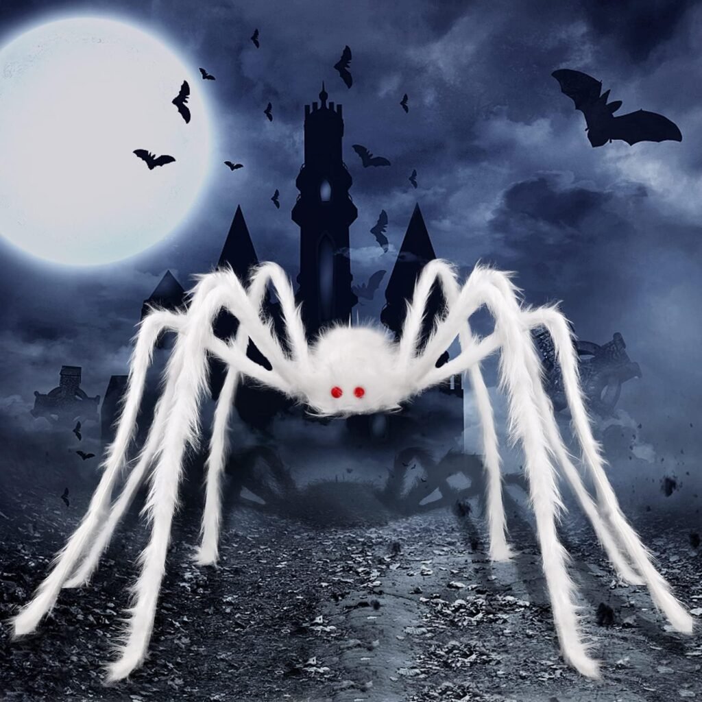 DIYDEC Giant Halloween Hairy Spider,Realistic Scary White Spider Props Decoration for Indoor and Outdoor Decoration (59”)
