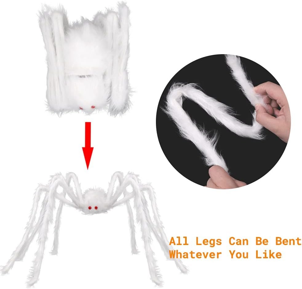 DIYDEC Giant Halloween Hairy Spider,Realistic Scary White Spider Props Decoration for Indoor and Outdoor Decoration (59”)