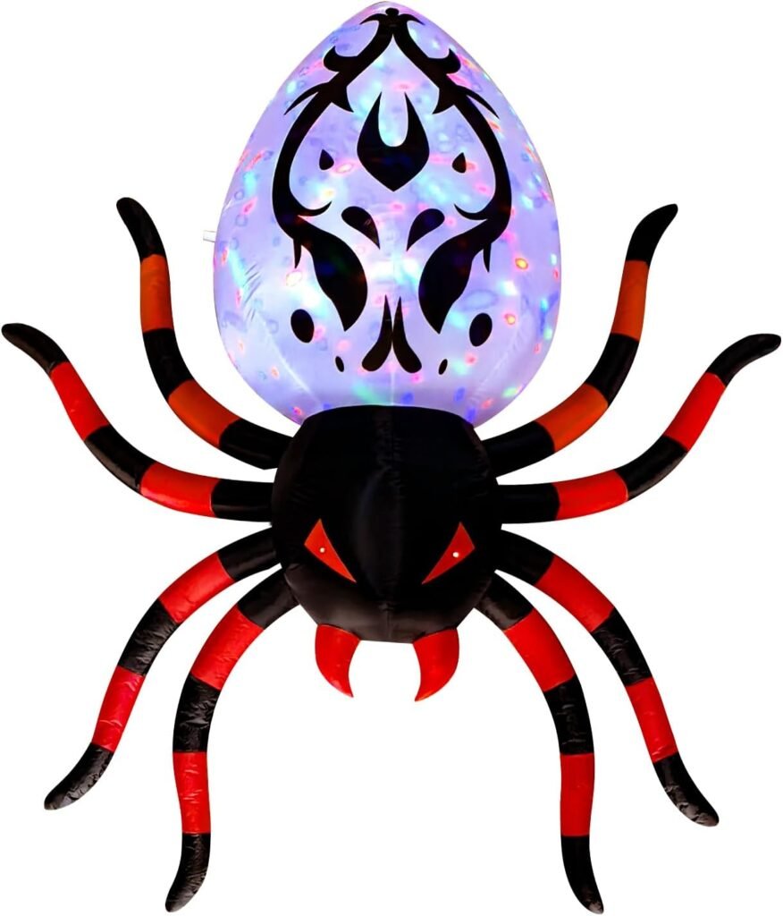 DomKom 8 FT Halloween Inflatables Outdoor Decorations, Giant Black and Red Spider with Magic Light, LED Lights Holiday Blow Up for Halloween Party Garden Yard Lawn Décor