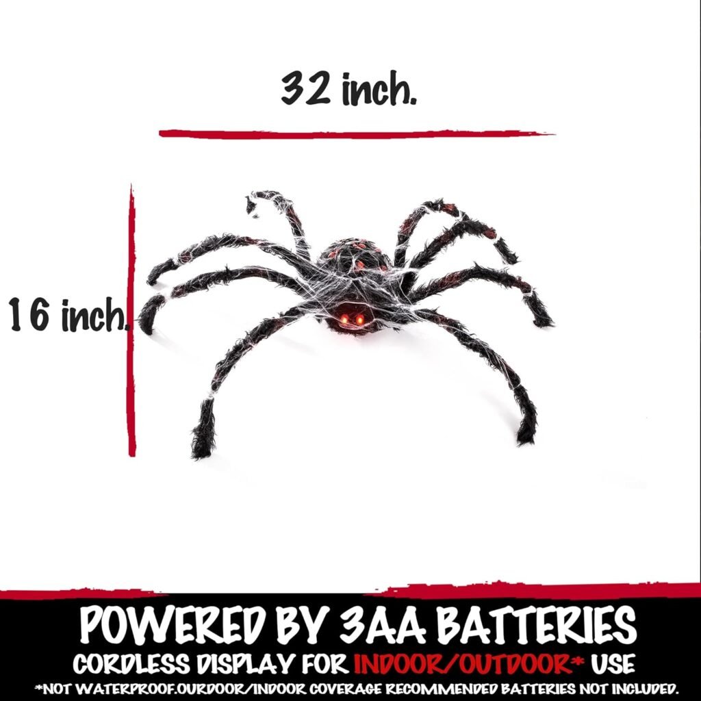 Entehaus 32 Animatronics Crawler Spider Halloween Decorations - Sound Activated with Creepy Sound, Motion, Light Up Eyes, Haunted House Scary Decor Horror Prop for Indoor/Outdoor, Yard Lawn