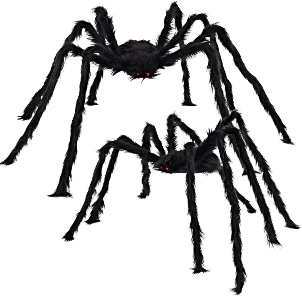 JOYIN 2 Pack Halloween Outdoor Decorations Hairy Spider, Halloween Spiderweb for Halloween Outdoor Decoration Scary Giant Spider Fake Large Spider Props for Halloween Yard Decorations (47, 35)