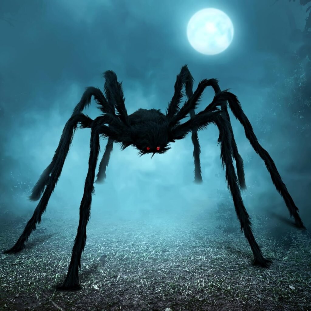 JOYIN 5 Ft. Halloween Outdoor Decorations Hairy Spider,Scary Giant Spider Fake Large Props for Yard Party Decor, Black
