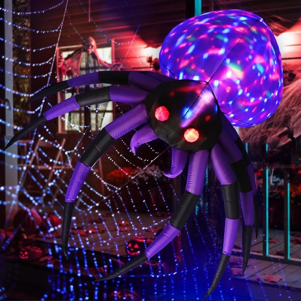 (Rotating Colorful Light) 12 FT Huge Halloween Inflatables Spider Outdoor Decorations, Halloween Blow Up Spider Yard Decor for The Home Holiday Party, Lawn, Garden
