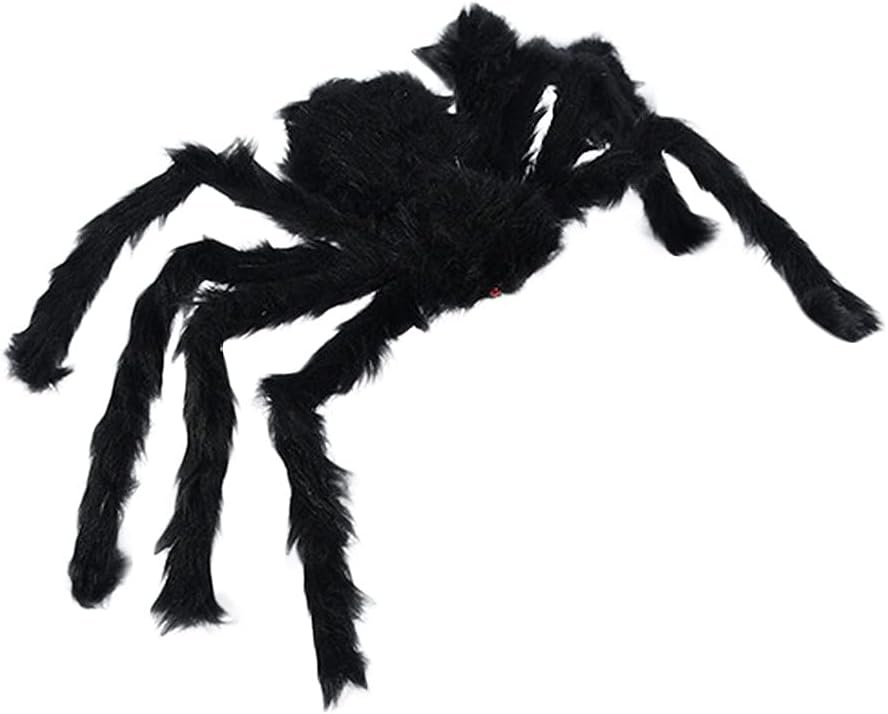 TUTAVIAW Halloween Spider Decorations Giant Spider Outdoor Halloween Spider Web Black Soft Hairy Scary Spider Realistic Large Spider Props for Home, Yard, Party Creepy Halloween Decor (B-35.46IN)