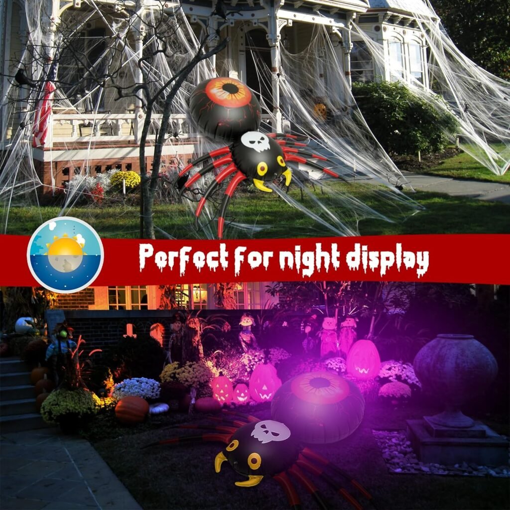 3.6Ft Halloween Inflatable Spider Outdoor Decoration with Light Reusable Blow Up Spider with Remote Control Portable Large Creepy Spider Prop for Halloween Party Garden Lawn House Window Decor