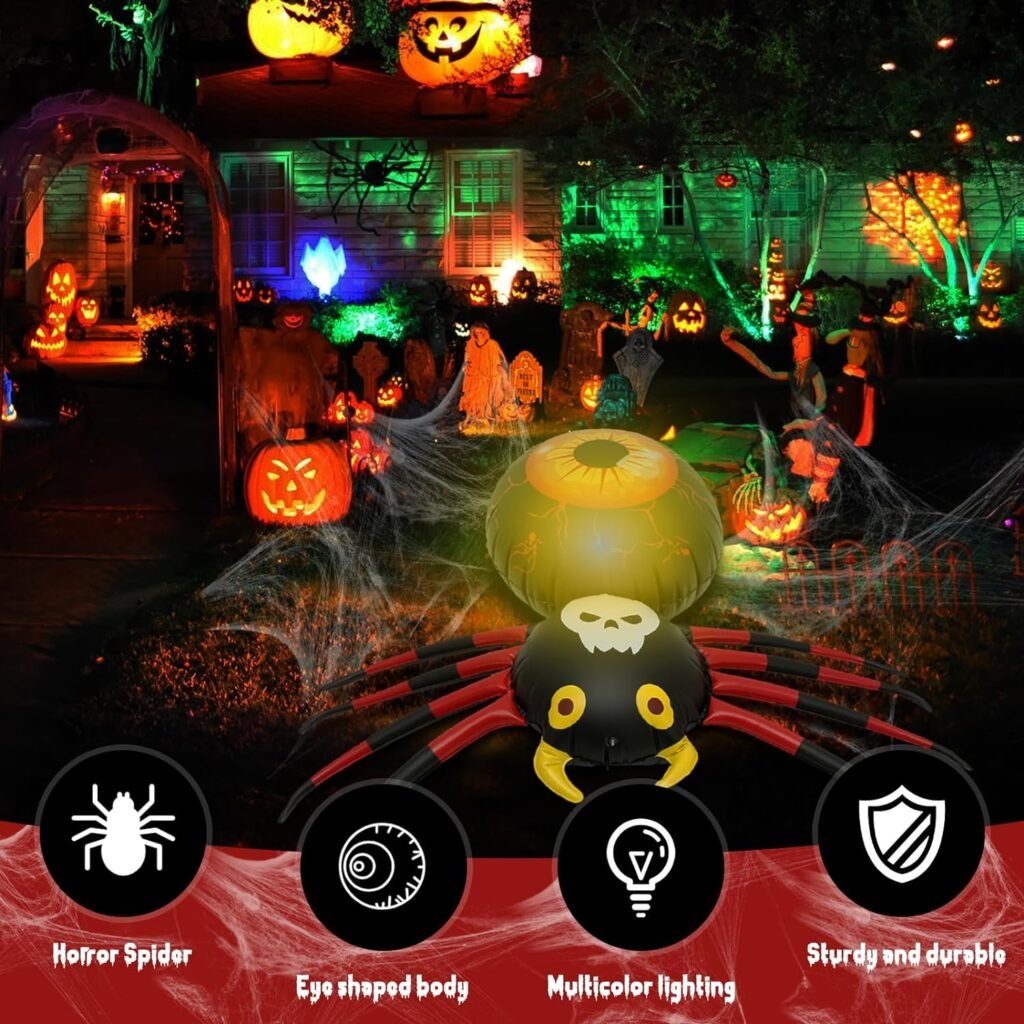 3.6Ft Halloween Inflatable Spider Outdoor Decoration with Light Reusable Blow Up Spider with Remote Control Portable Large Creepy Spider Prop for Halloween Party Garden Lawn House Window Decor